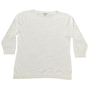 Talbots Women's Sweater White Nautical Beach Shells Size Small